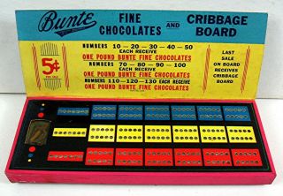 Bunte Chocolate Cribbage 5 Cent Punch Board Gambling Old Store Stock
