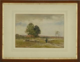 Claude Hayes Ri Roi (1852 - 1922) - Late 19th Century Watercolour,  Herding Sheep