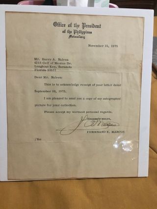 Ferdinand Marcos Signed Letter (1975) President Of The Philippines