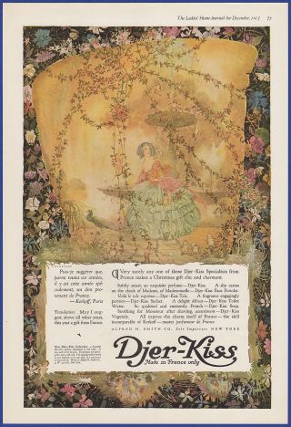 Vintage 1917 Djer - Kiss Paris Perfume R.  L.  & E.  D.  Forkum Art Fairies Print Ad