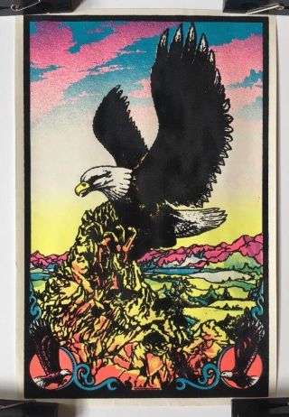Eagle Vintage Blacklight Poster 1970’s Pin - Up Psychedelic Bird Flying