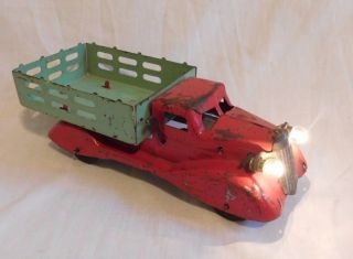 Vintage 1940’s Marx Red & Green Pressed Steel Toy Truck With Headlights