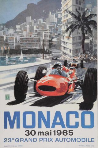Vintage 1965 Monaco Grand Prix Auto Racing Poster Print 24x16 9 Mil Paper
