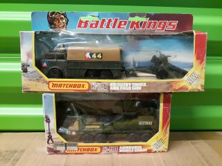 Matchbox Battle Kings K113 & Ak116 Armoured Crane & Artillery Truck Field Gun