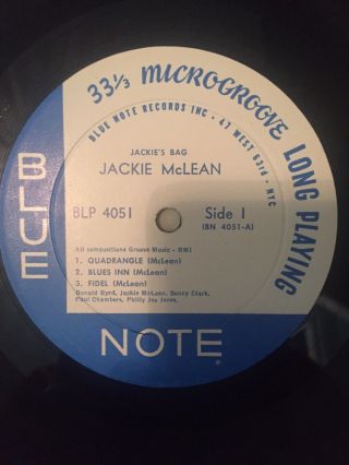 JACKIE McLEAN: Jackie’s Bag US Blue Note 4051 Orig 47 West 63rd RVG Ear LP VG, 4