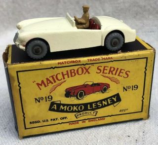 Vintage Lesney Matchbox No.  19 Mg”a” Sports Car With Box