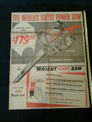 Wright Chain Saw Advertising Poster Rare