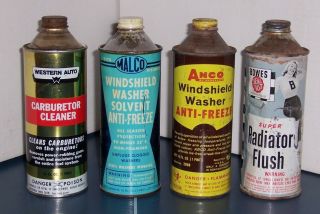 Four Vintage Automotive Additive Cone Top Cans