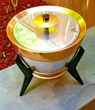 RETRO ATOMIC SPACE AGE 1960 ' S CHROME COPPER AND BLACK BULLET ICE BUCKET 2