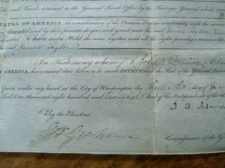 1828 Ohio Land Grant Signed President John Quincy Adams Framed Vellum 11