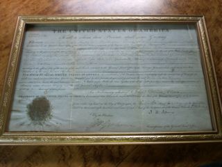 1828 Ohio Land Grant Signed President John Quincy Adams Framed Vellum