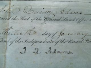 1828 Ohio Land Grant Signed President John Quincy Adams Framed Vellum 6