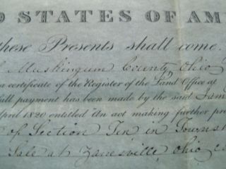 1828 Ohio Land Grant Signed President John Quincy Adams Framed Vellum 8