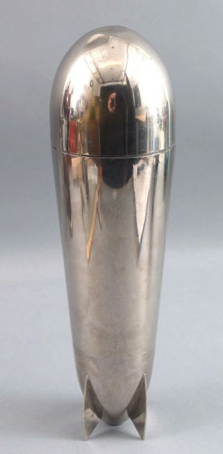 1930s Henckles Antique Zeppelin Chrome Cocktail Shaker Cups Flask Corkscrew