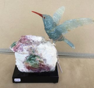 Blue Calcite Hummingbird On Tourmaline 6 1/4 " - Peter Muller