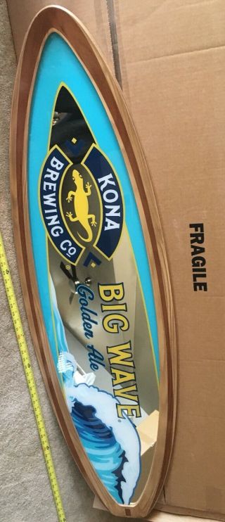 Kona Brewing Big Wave Surfboard Mirror Beer Bar Sign Hawaii No Tap Neon