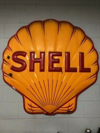 1930 ' s Shell Scallop Gasoline,  3 - D Porcelain Sign,  Artkraft, 6