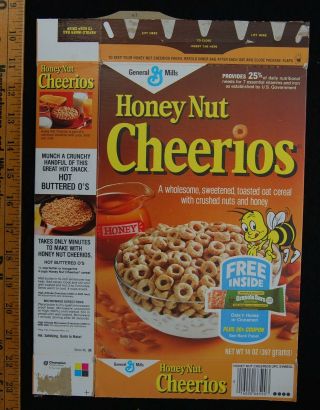 [ 1985 Honey Nut Cheerios Bee Vintage Cereal Box - Nature Valley Granola Bars ]