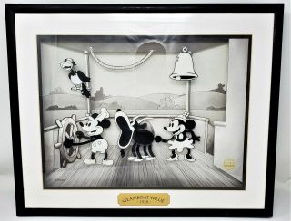 Disney 3d Animations Shadow Box Steamboat Willie Sound & Motion Wall Art 21 X 17