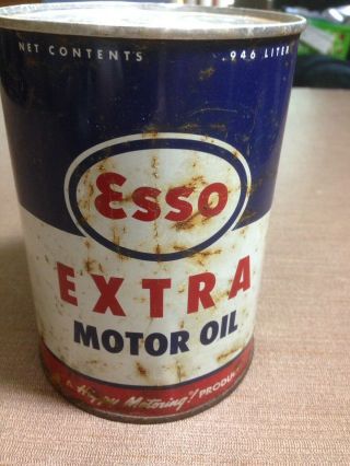 Esso Extra Motor Oil Full 1 Quart Metal Can No.  3 Sae 20w - 30 HD Humble Oil AL Top 4