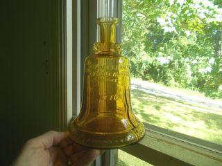 Yellow Amber Hand Blown Liberty Bell Figural Bottle 1776 Independence