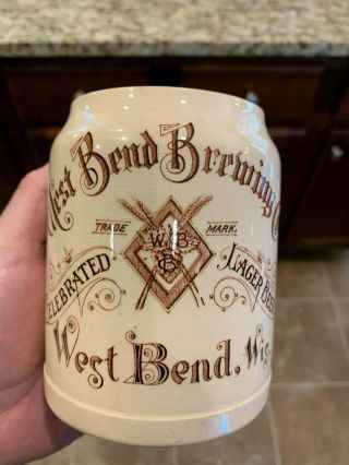 Antique West Bend Brewing Co.  Brewery Wisconsin Beer Mug / Stein Pre - Prohibition
