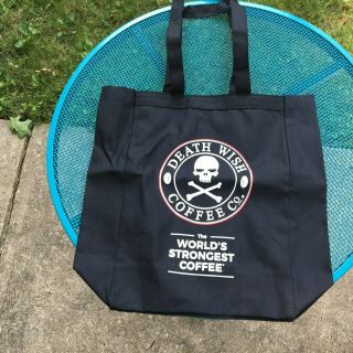 Death Wish Coffee Canvas Tote Bag Reusable Black White Logo Screenprint