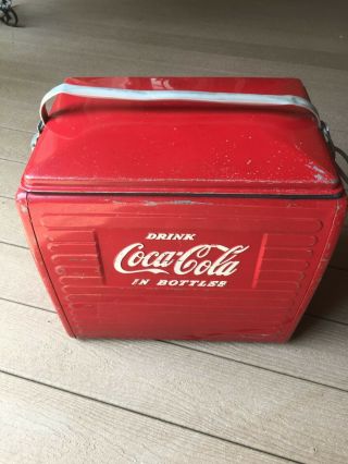 Red Vintage 50 ' s Coca Cola Cooler  Galvanized inside good 2