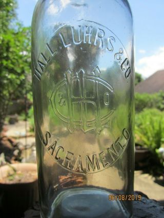 Sacramento,  Ca.  " Hall Luhrs & Co.  " Applied Top Western Whiskey Bottle 1890 - 1900