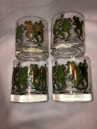 Set of 4 Mid - Century Modern COUROC Dancing Frogs Lowball Rocks Glass 8 oz 2