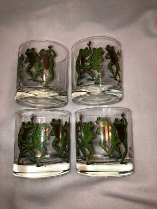 Set of 4 Mid - Century Modern COUROC Dancing Frogs Lowball Rocks Glass 8 oz 3