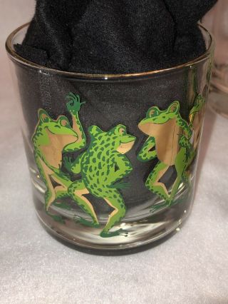 Set of 4 Mid - Century Modern COUROC Dancing Frogs Lowball Rocks Glass 8 oz 7