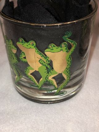 Set of 4 Mid - Century Modern COUROC Dancing Frogs Lowball Rocks Glass 8 oz 8