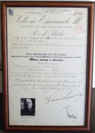 Benito Mussolini & King Victor Emmanuel Of Italy [ds] Document Signed Framed