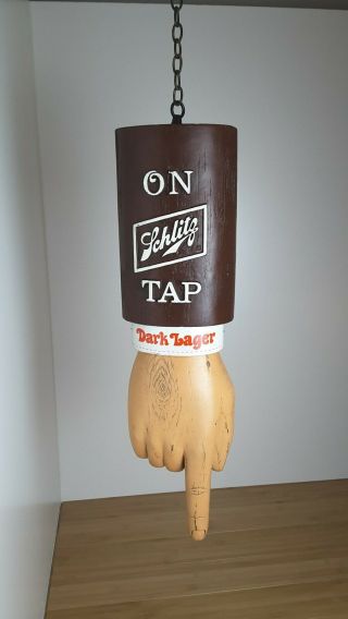 Rare 70s Schlitz Pointing Hand Beer Sign Advertising Dark Lager