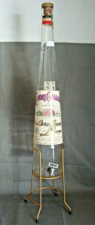Vtg Bar Ware Liquore Galliano Italy Tall Empty Decanter Bottle Tap Spigot Stand