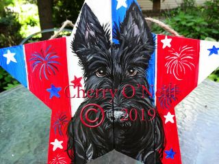 Scottish Terrier All American Hand Painted Wooden Star Patriotic Scottie