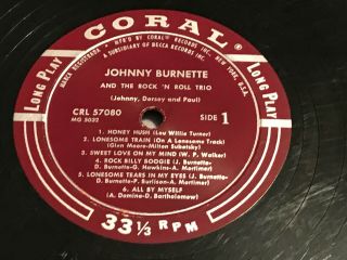 JOHNNY BURNETTE AND THE ROCK ' N ROLL TRIO LP on CORAL orig ROCKABILLY 3