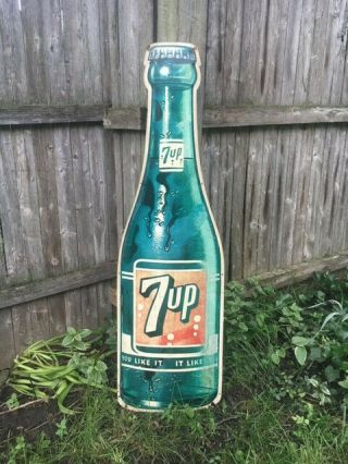 Vintage 1963 Pressed Metal 7 - Up Bottle Sign.  44 1/2 Inches High.