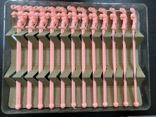 Vintage Pink Elephant Swizzle Sticks,  Complete Set Of 12,  In Case,  Rare