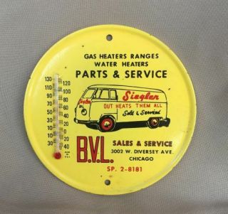 Vintage Tin Siegler Advertising Thermometer Sign Volkswagen Vw Panel Bus