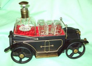 Vintage Musical Model T Scotch Liquor Decanter Bar Set Plays How Dry I Am