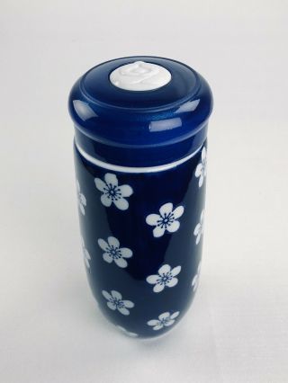 Teavana Kyoto Tumbler Ceramic Tea Travel 8 Oz Floral Blue White Fast Ship Obo
