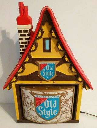 Heileman’s Old Style Rotating Motion Beer Sign House Swiss Chalet Style Lighted