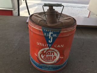 VINTAGE VAN CAMP HARDWARE and IRON Co 5 Gal.  METAL Gas Utility CAN 2
