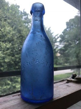 Lancaster Glass N.  Y.  Cobalt,  Pontiled Soda Bottle From York