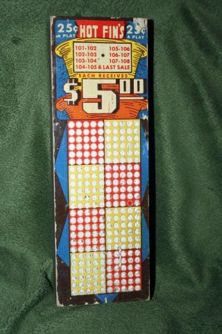 Vintage 8 " 25 - Cent " Hot Fins " 360 Hole Punch Board Serial 25832 Unpunched