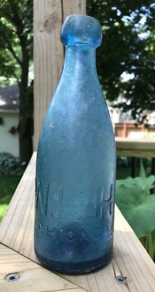 W.  H.  H.  (william H.  Hutchinson) Pontiled Soda Bottle From Chicago,  Illinois