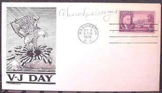 Chuck Yeager Pilot Signed Vj Day Official Cover Sig.  Eagle Tearing At Jap Flag