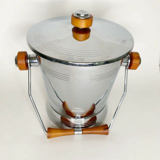 Glo - Hill Ice Bucket Butterscotch Bakelite And Chrome Mcm Mid Century Design
